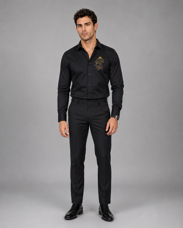 Ganesh Embroidered Black Shirt