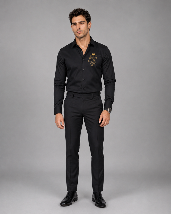 Ganesh Embroidered Black Shirt