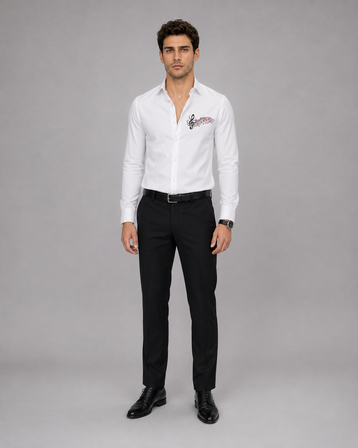 White Music Embroidery Shirt