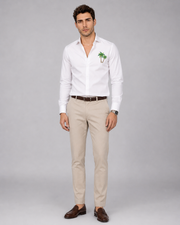 White Palm Embroidered Cotton Satin Shirt