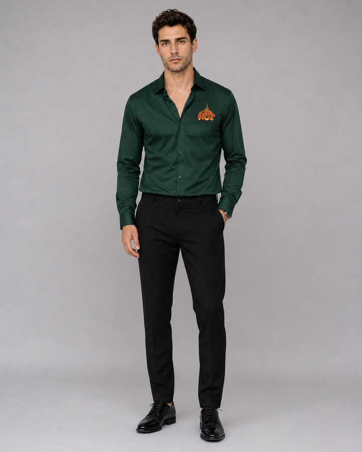 Bottle Green Hot Embroidery Shirt