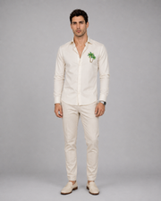 Cream Palm Embroidery Shirt