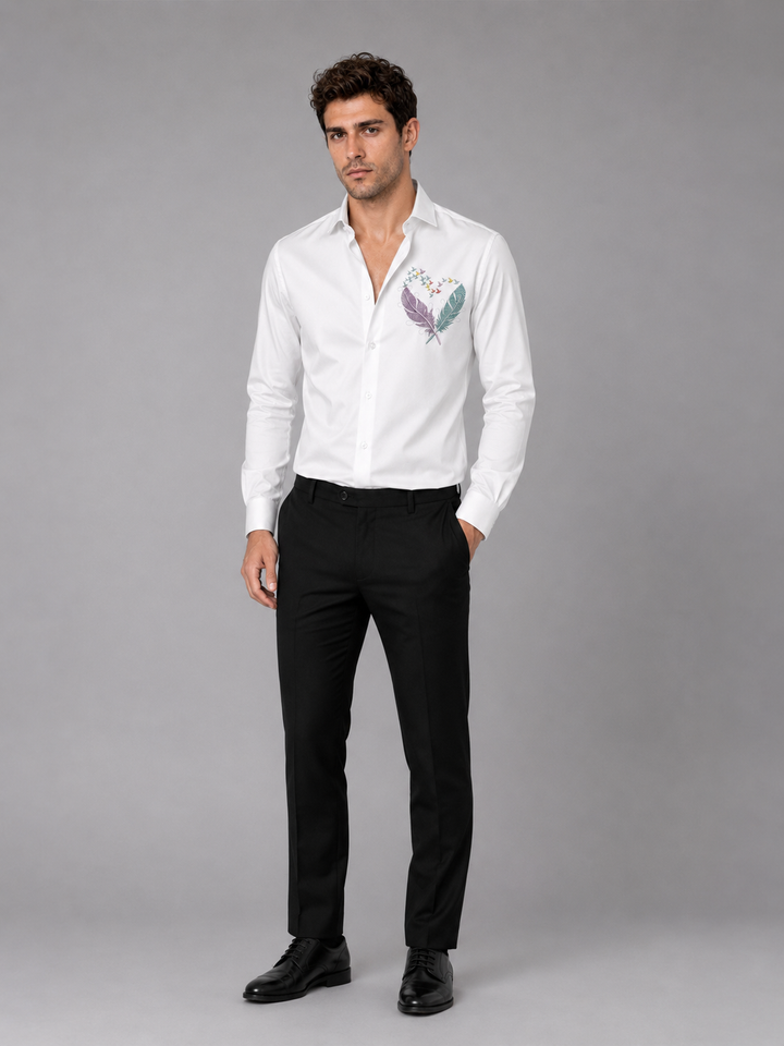 Feather Flight Embroidered White Shirt