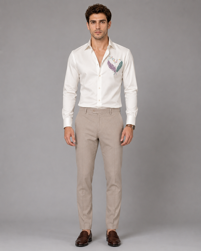 Feather Flight Embroidered Ivory Shirt
