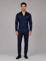 Navy Geometric Heart Embroidered Shirt