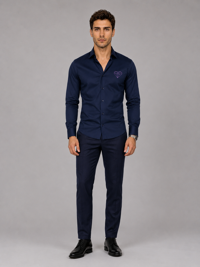 Navy Geometric Heart Embroidered Shirt