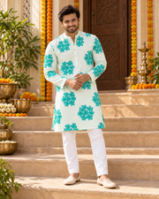Mint Floral Father–Son Twinning Kurta