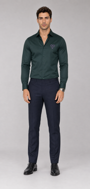 Bottle Green Geometric Heart Embroidered Shirt