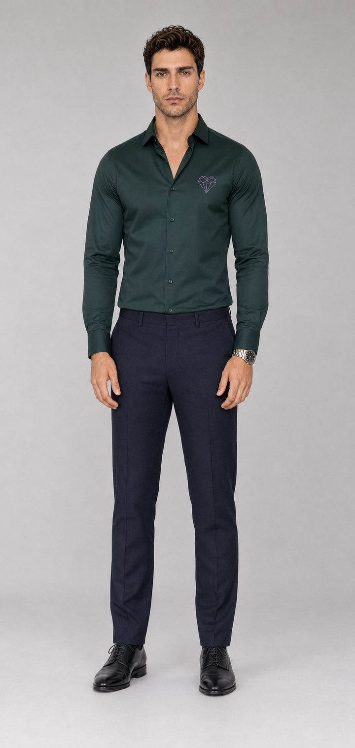 Bottle Green Geometric Heart Embroidered Shirt