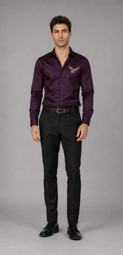 Royal Plum Eagle Embroidered Shirt