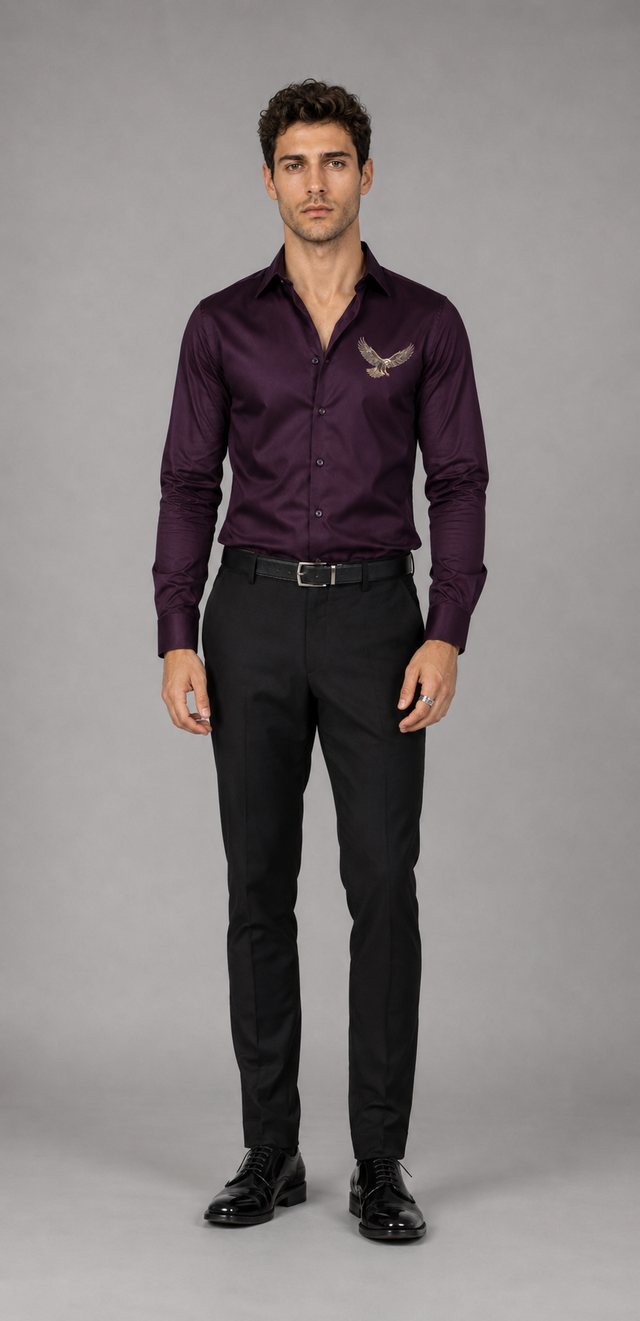 Royal Plum Eagle Embroidered Shirt