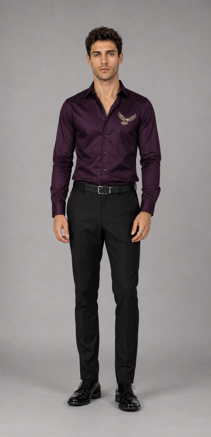 Royal Plum Eagle Embroidered Shirt