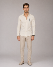 Ivory Feather Embroidered Cotton Satin Shirt