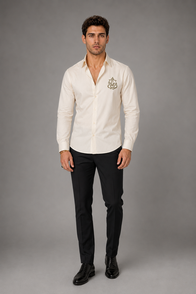 Ganesh Embroidered Cream Shirt