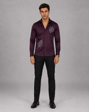Dark Wine Monstera Embroidered Shirt