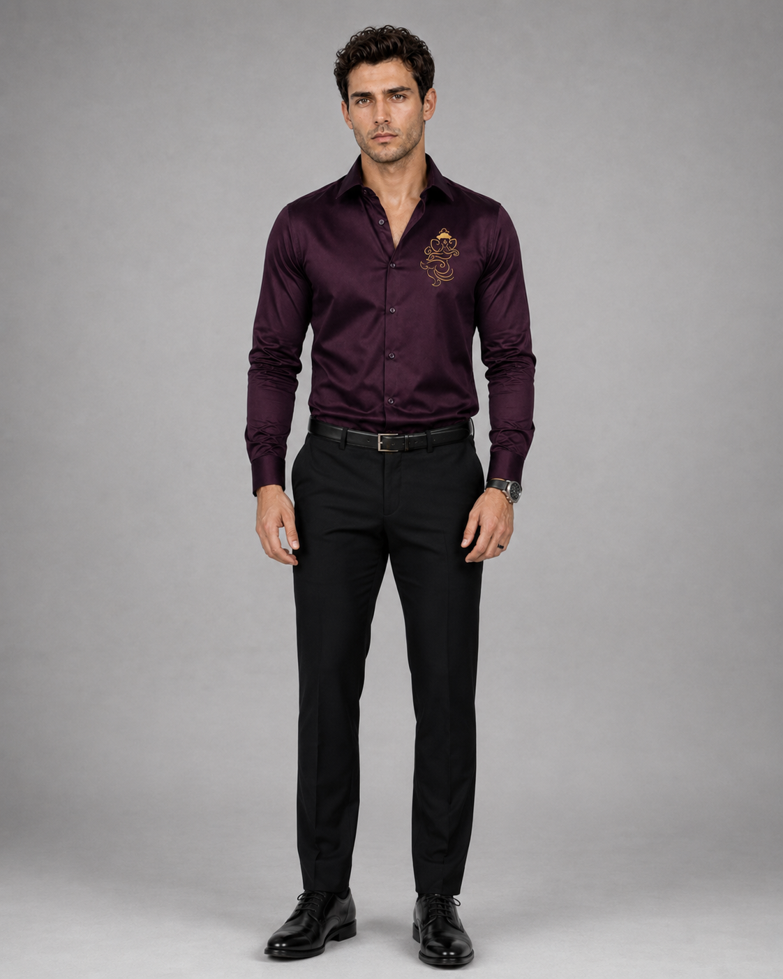 Ganesh Embroidered Wine Shirt