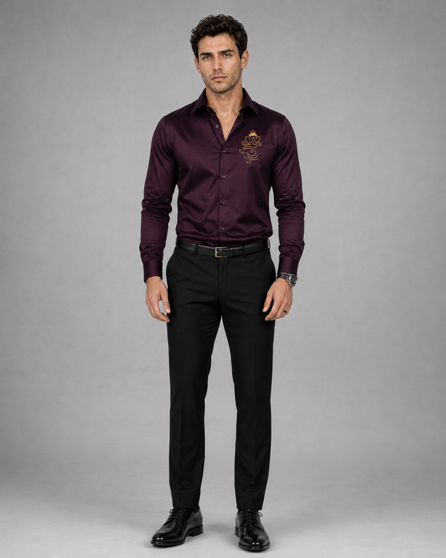 Ganesh Embroidered Wine Shirt