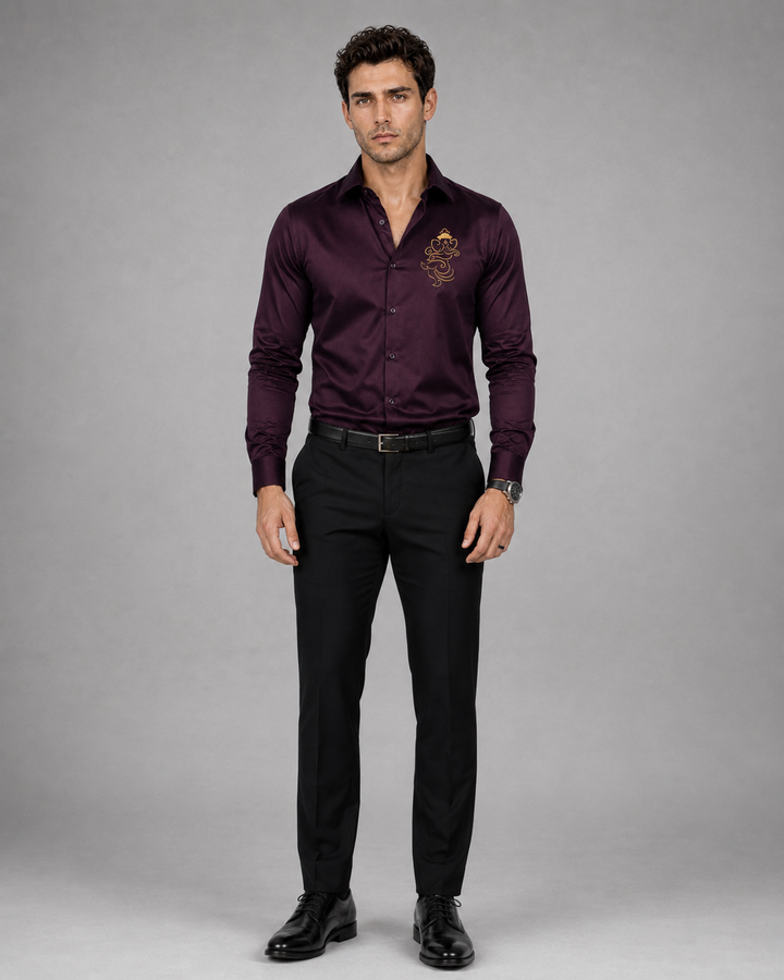 Ganesh Embroidered Wine Shirt
