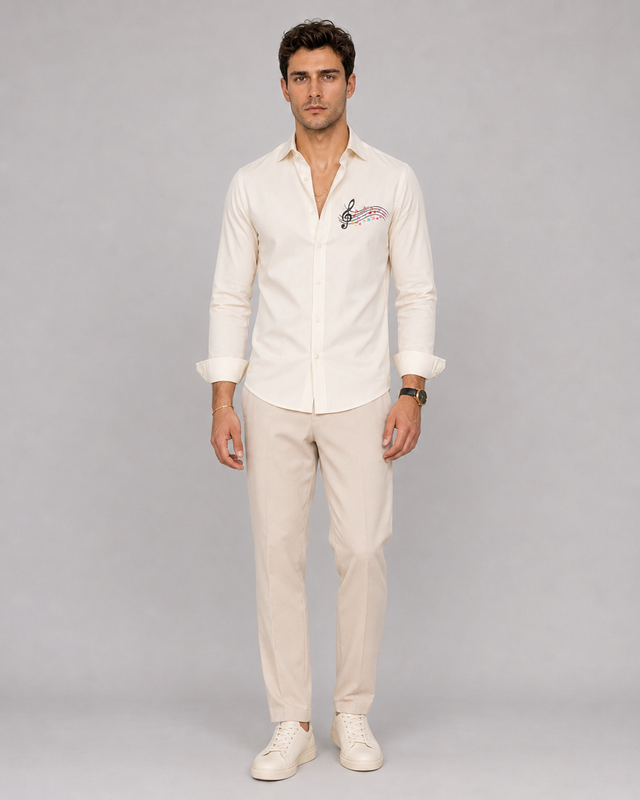 Cream Music Embroidery Shirt