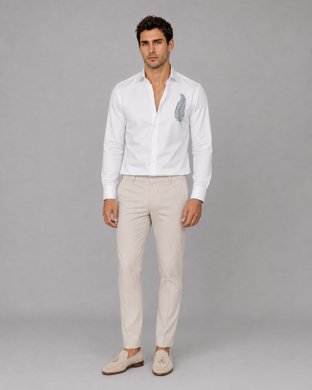 White Feather Embroidery Shirt