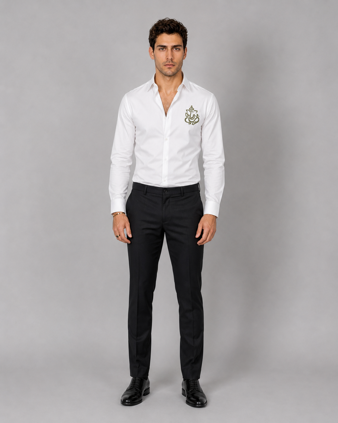 White Ganesh Embroidered Shirt