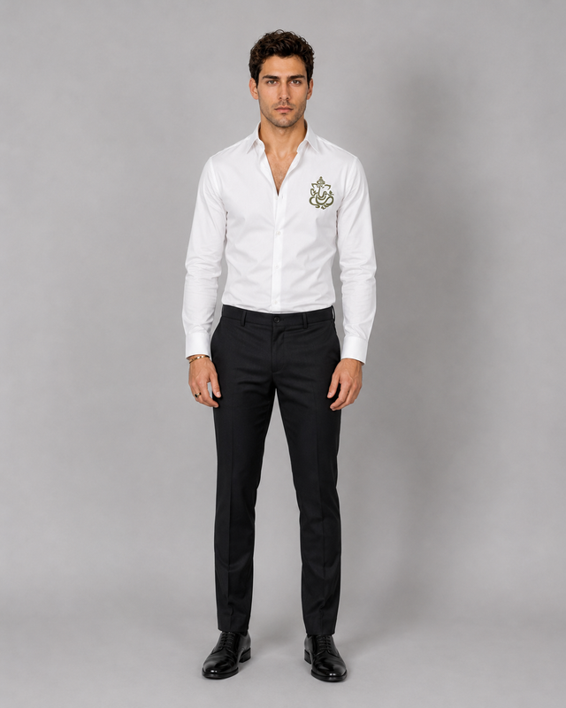 White Ganesh Embroidered Shirt