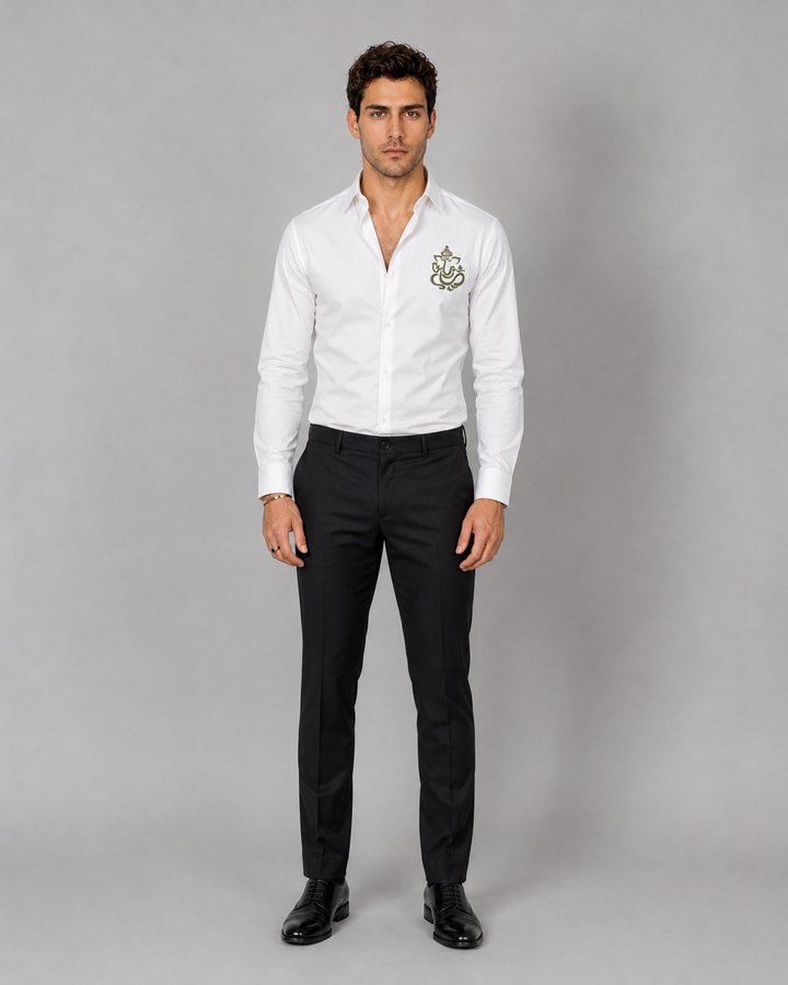 White Ganesh Embroidered Shirt