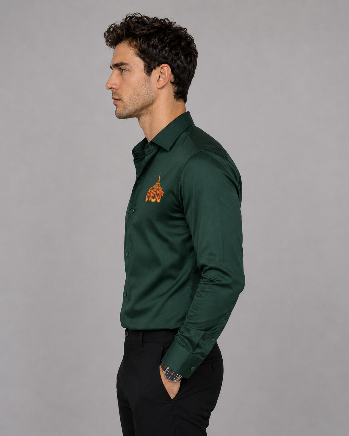 Bottle Green Hot Embroidery Shirt