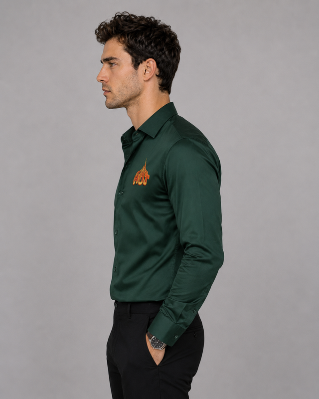 Bottle Green Hot Embroidery Shirt