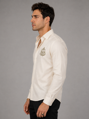 Ganesh Embroidered Cream Shirt