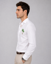 White Palm Embroidered Cotton Satin Shirt