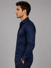 Navy Geometric Heart Embroidered Shirt