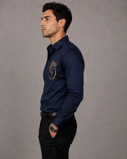 Navy Blue Ganesh Embroidered Shirt