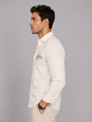 Cream Music Embroidery Shirt