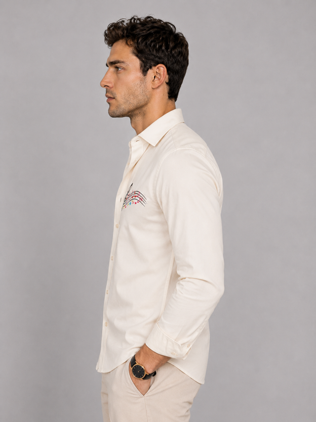 Cream Music Embroidery Shirt