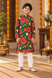 Festive Poinsettia Father–Son Twinning Kurta Pajama Set