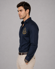 Navy Blue Ganesh Embroidered Shirt