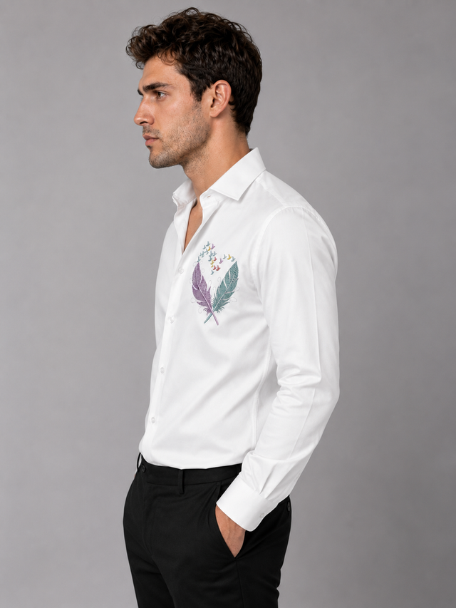Feather Flight Embroidered White Shirt