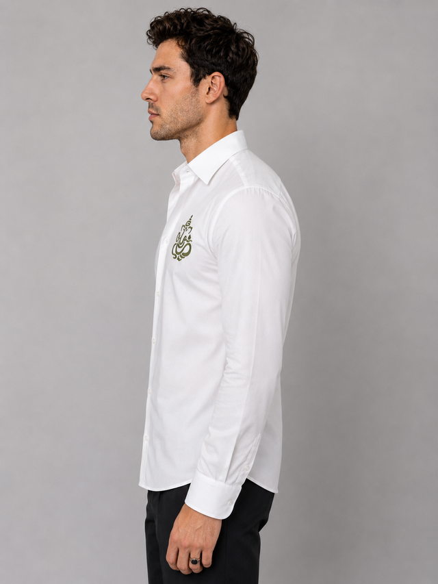 White Ganesh Embroidered Shirt