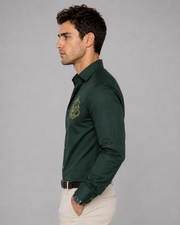 Bottle Green Ganesh Embroidery Shirt