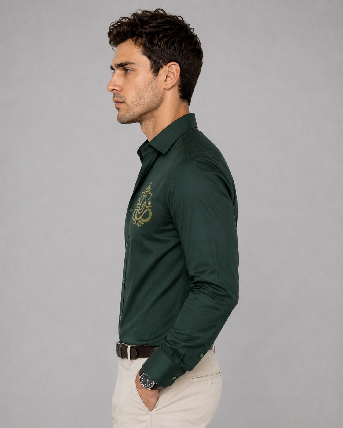 Bottle Green Ganesh Embroidery Shirt