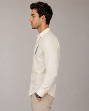 Ivory Feather Embroidered Cotton Satin Shirt