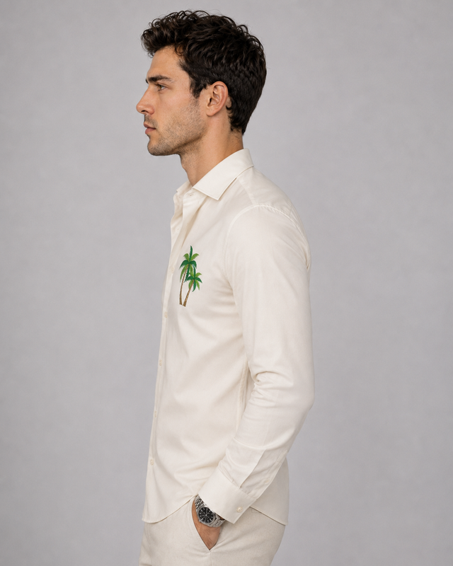 Cream Palm Embroidery Shirt