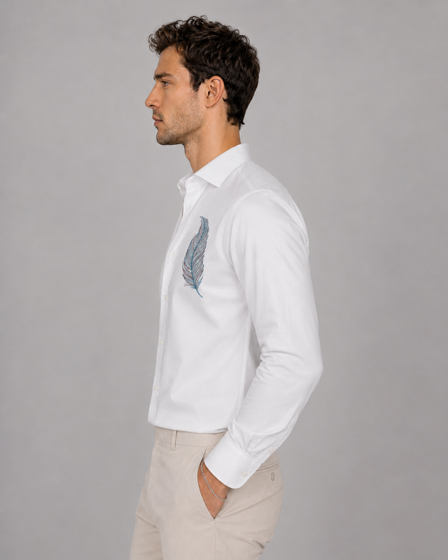 White Feather Embroidery Shirt