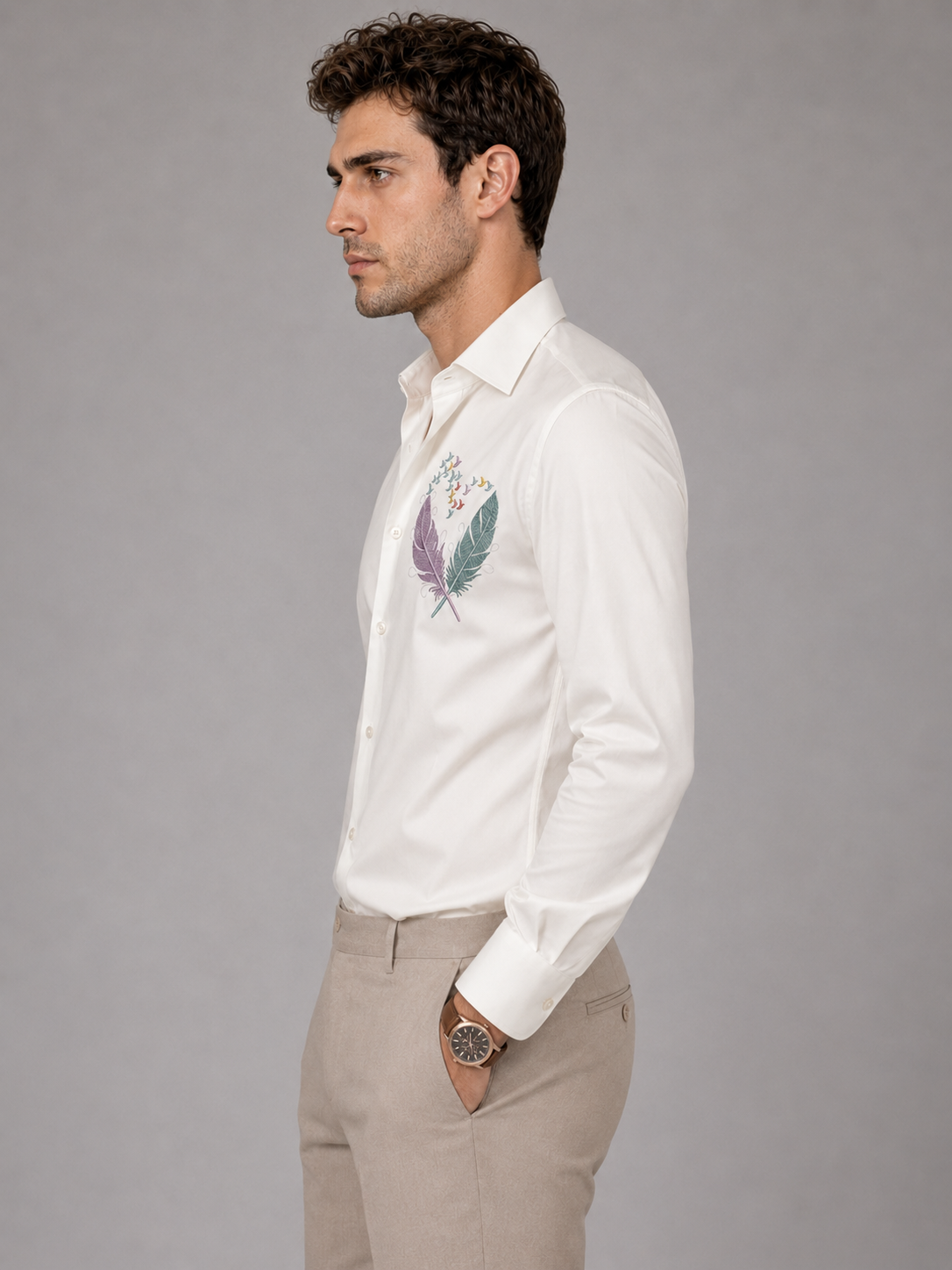 Feather Flight Embroidered Ivory Shirt