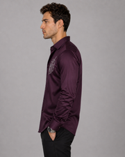 Dark Wine Monstera Embroidered Shirt