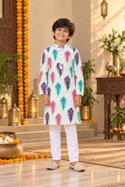Peacock Feather Father–Son Twinning Kurta Pajama Set