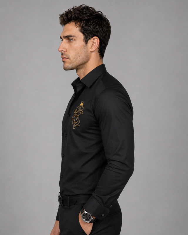 Ganesh Embroidered Black Shirt