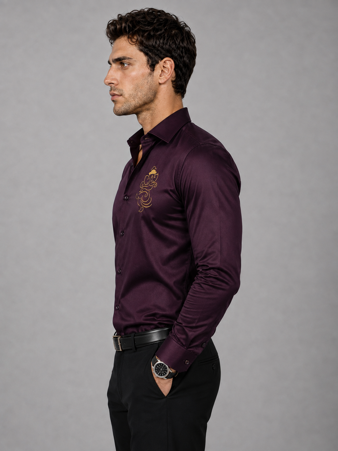 Ganesh Embroidered Wine Shirt