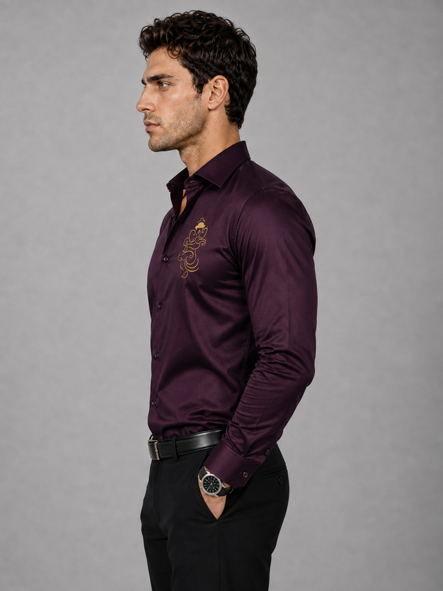 Ganesh Embroidered Wine Shirt